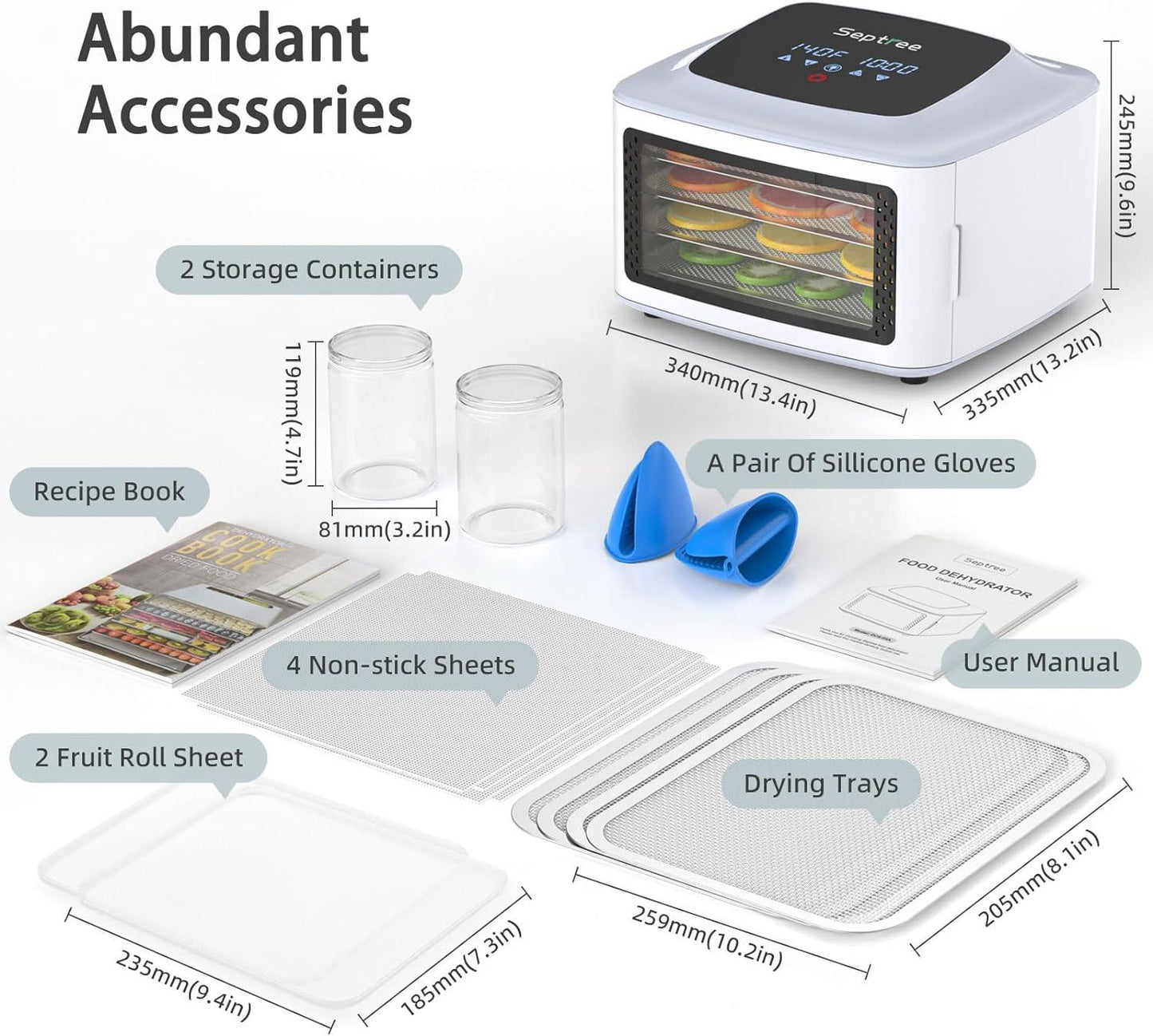 New Updraded 4 Trays Food Dehydrator Mini - Septree