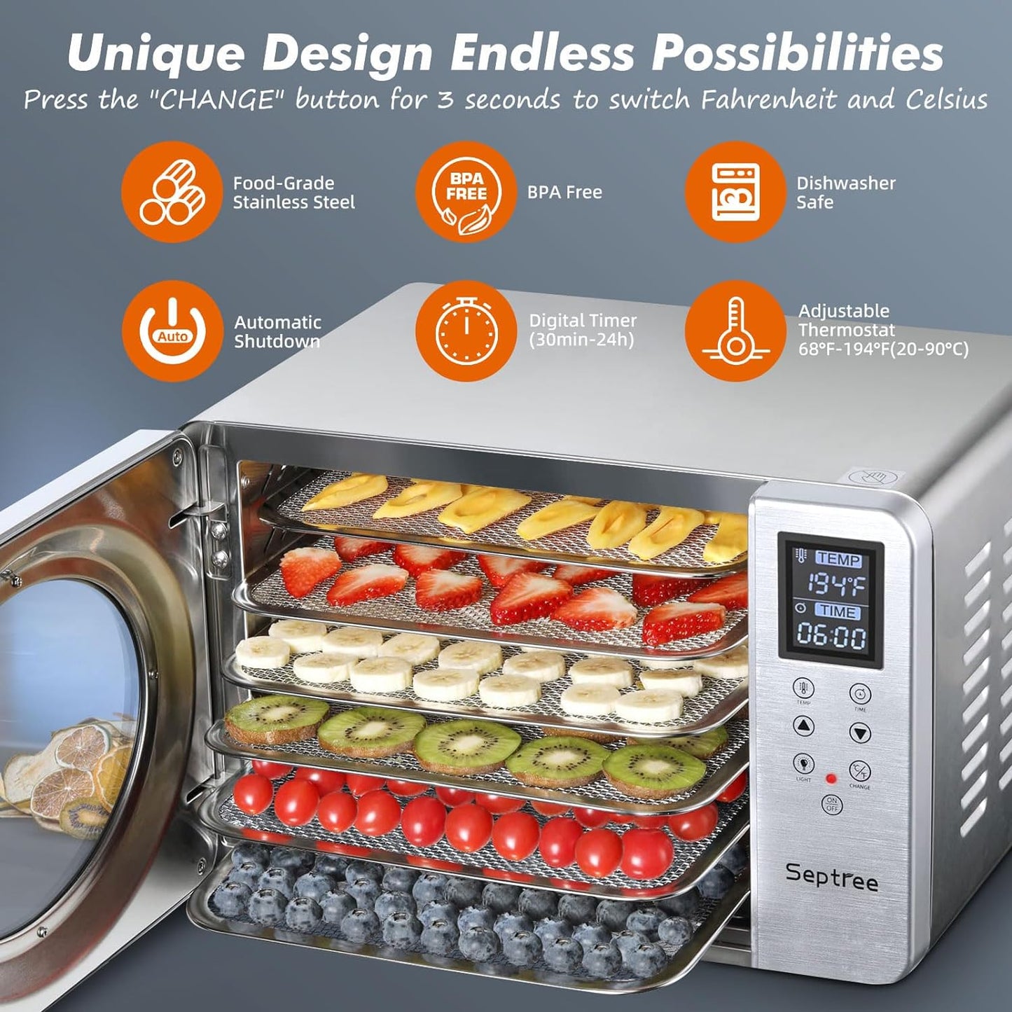 6 Stainless Steel Trays Food Dehydrator Dryer Machine