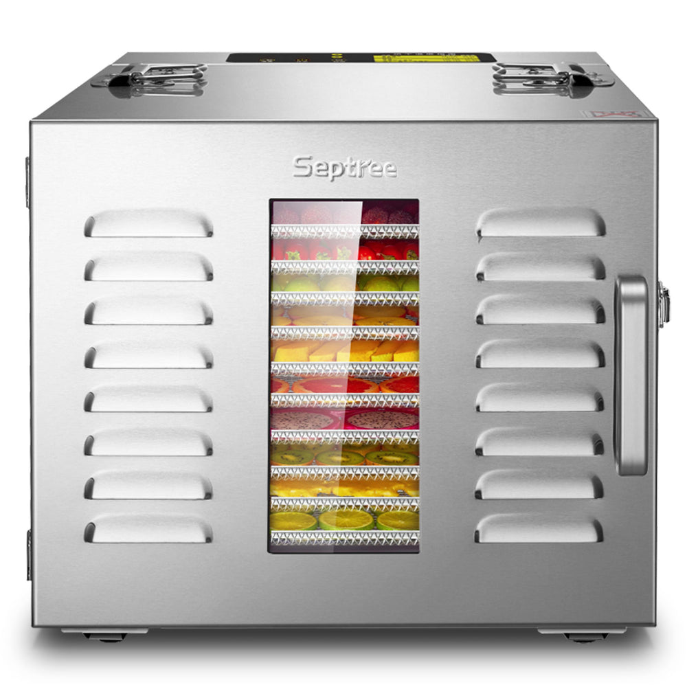 Septree Space 10 trays food dehydrator, compact stainless steel design for home use, front view