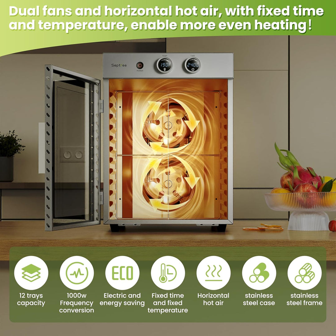 12 Tray Stainless Steel Food Dehydrator for Fruit Jerky and Meat