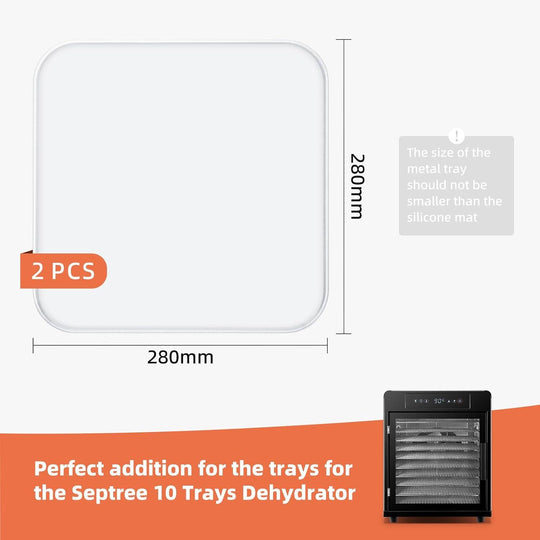 Septree Silicone Dehydrator Trays with Edge, Dehydrator Accessories, 2 Packs BPA-Free Fruit Roll Sheets, 11" x 11" - Septree