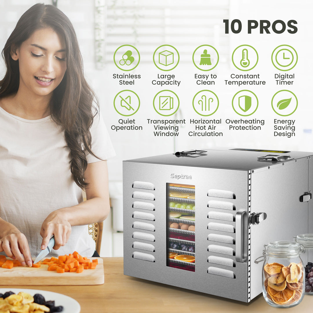 Septree™ 10 Trays Stainless Steel Best Food Dehydrator For Jerky