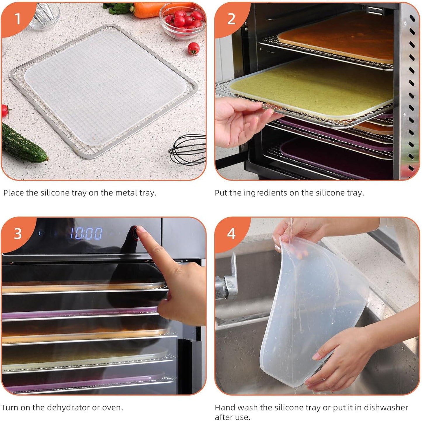 Septree Silicone Dehydrator Trays with Edge, Dehydrator Accessories, 2 Packs BPA-Free Fruit Roll Sheets, 11" x 11"