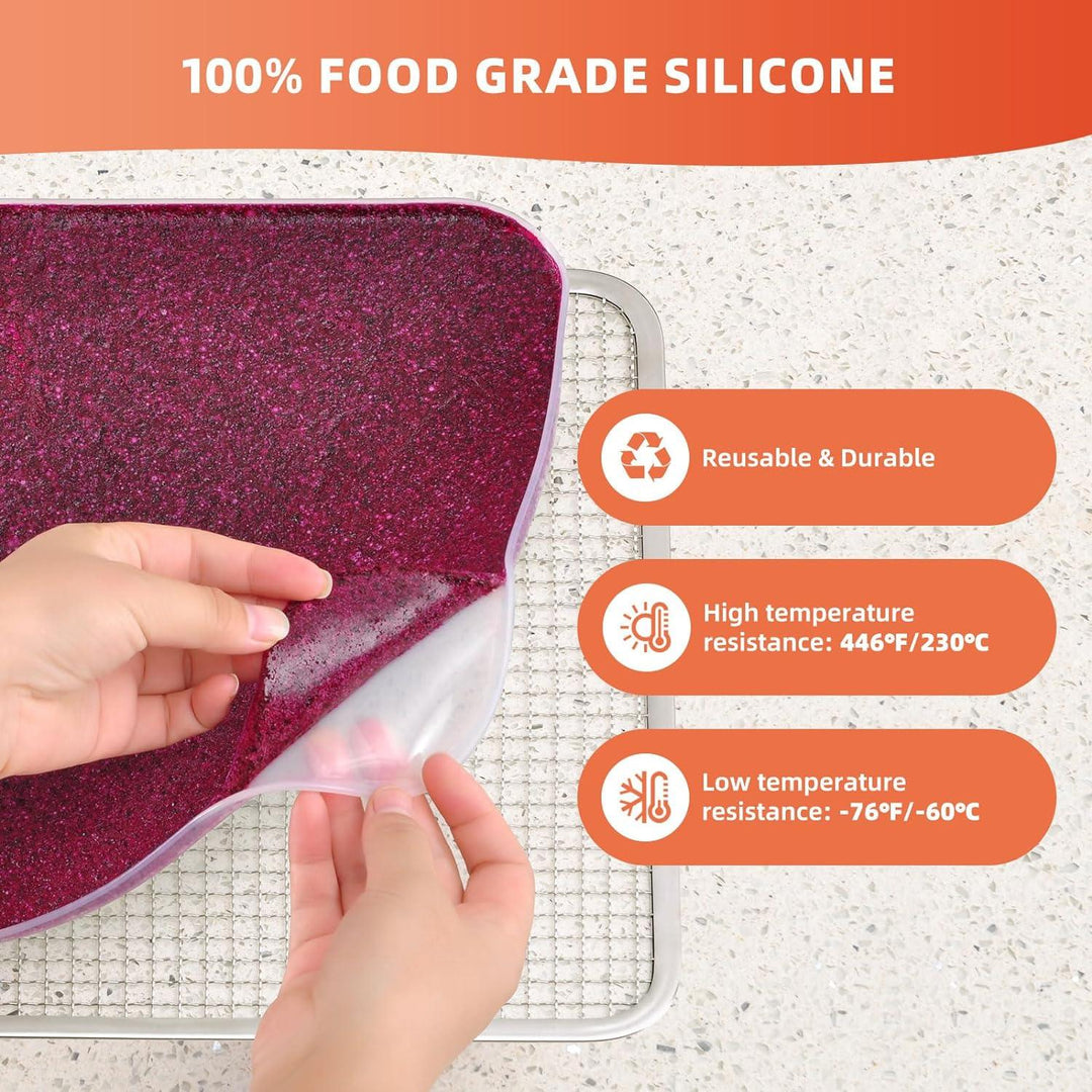 Septree Silicone Dehydrator Trays with Edge, Dehydrator Accessories, 2 Packs BPA-Free Fruit Roll Sheets, 11" x 11" - Septree