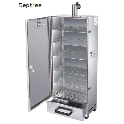 Vertical Charcoal Smoker, With Stainless Steel and Thermometer, 6 Racks Smoker Grill, 107L cooking space for Party, Home BBQ, Turkey, Salmon - Septree