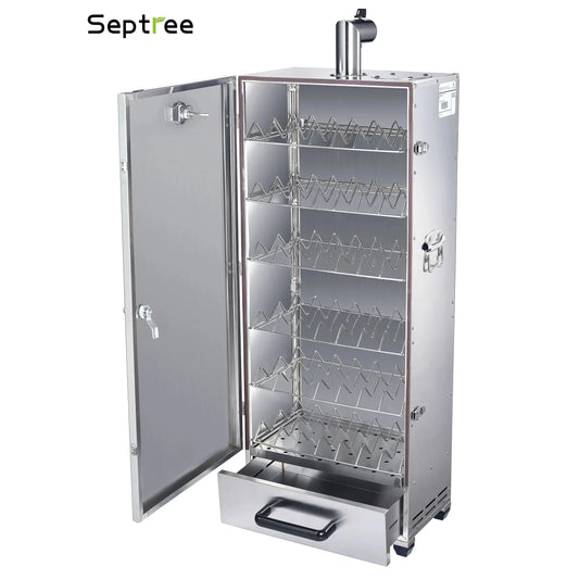 Vertical Charcoal Smoker, With Stainless Steel and Thermometer, 6 Racks Smoker Grill, 107L cooking space for Party, Home BBQ, Turkey, Salmon - Septree