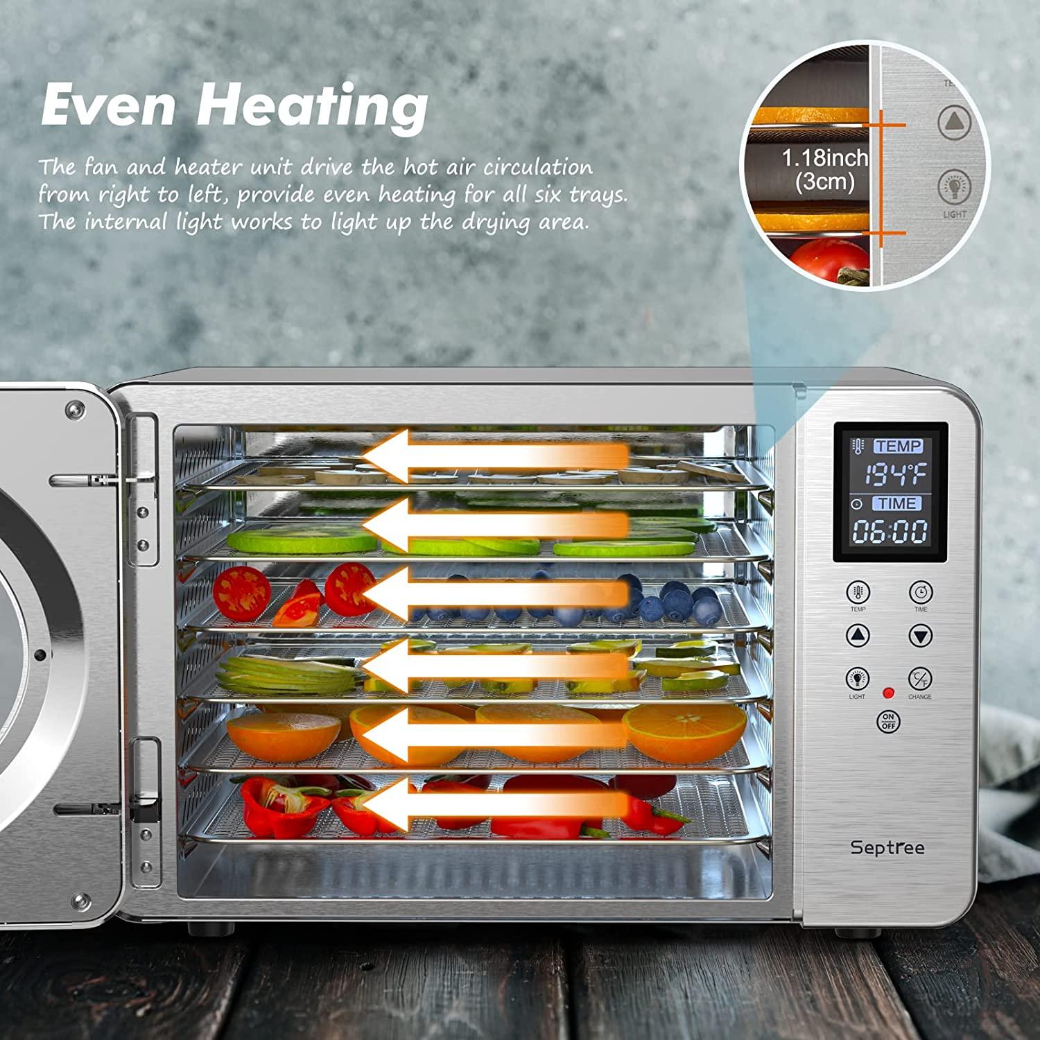 Food Dehydrator with 6 Stainless Steel Trays, LED Touch Control